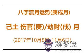 八字流月運勢：庚戌月己土(2017年10月8日-11月6日)