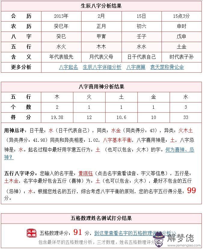 八字喜忌用神查詢表