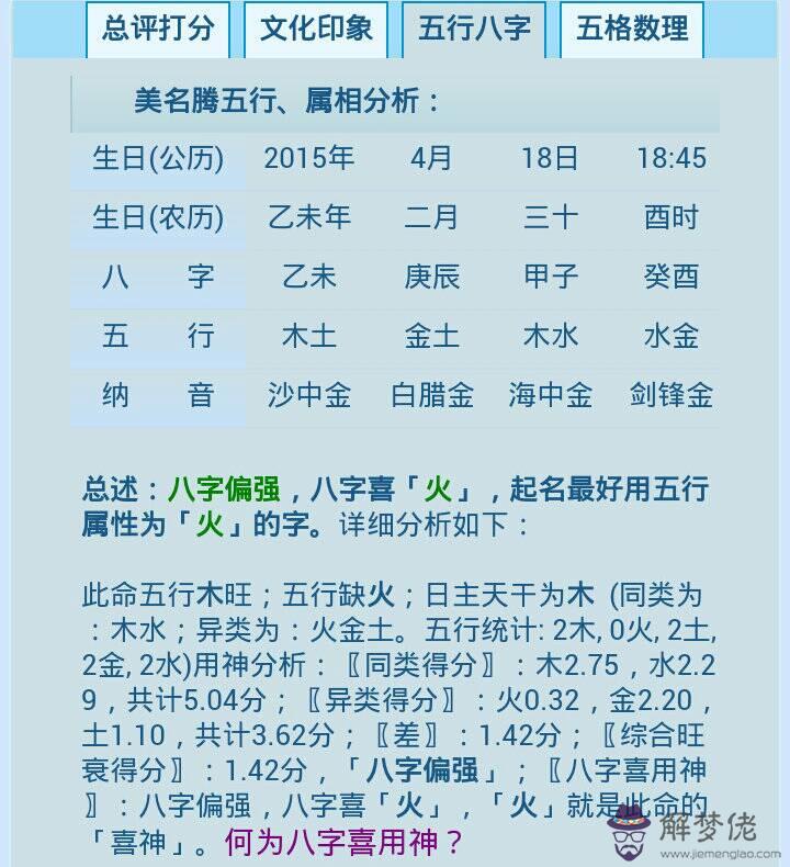 包含免費查八字五行缺什麼名字的詞條