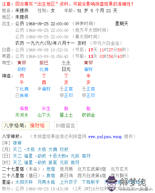 算命生辰八字排盤