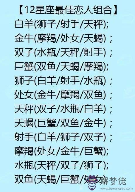 12星座配對查詢表：十二星座最佳配對表